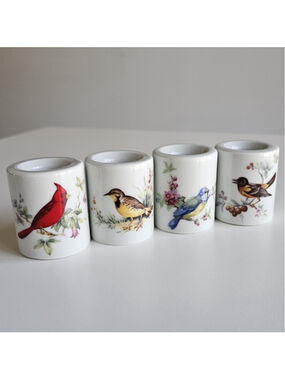 Vintage Porcelain Taper Candle Holder Set of 4 - Birds of the World - Germany 2"